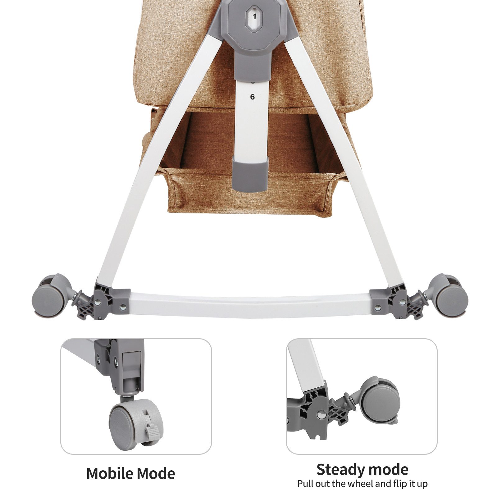 JEOBEST Beistellbett 3 in 1 Babybett, Schaukelmodus, mit atmungsaktivem Netz und Laken, mit Rollen Kinderbett, 6-Fach Höhenverstellung, Moskitonetz, Lagerung – Bild 4 von 5
