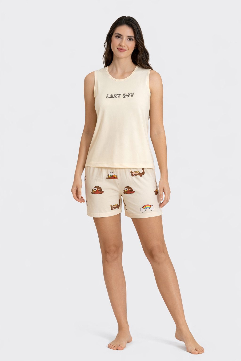 fashionshowcase Pyjama Damen Hausanzug – Sommerlicher Schlafanzug Shorts & Shirt, 4 Designs (2 tlg., 2-teiliges Set) Print auf dem Oberteil, verschiedene Muster auf den Shorts