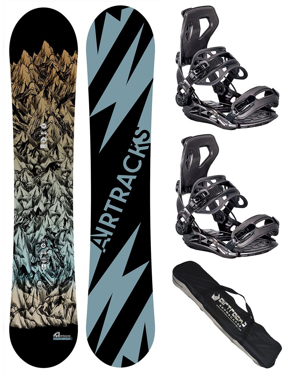 Airtracks Snowboard Set Mountain Lines Zero Flat Rocker Wide »Mod. 25/26 (Snowboardset Mountain Lines Rocker+Master Pro ME+Bag, 3 St., 3er Pack), Board + Bindung Master + SB Bag / 156 159 163 165 cm
