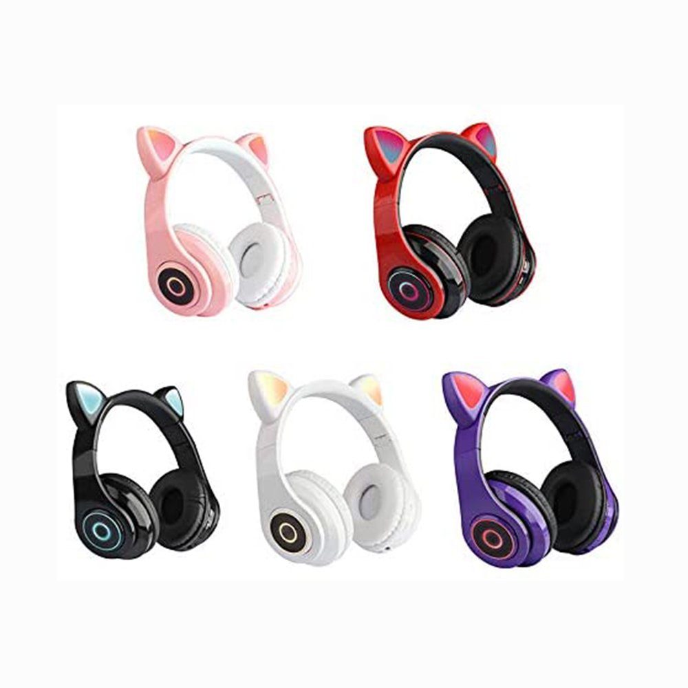 GelldG Kinder Kopfhörer, Mädchen On-Ear-Kopfhörer mit Katzenohr Kopfhörer Over-Ear LED-licht