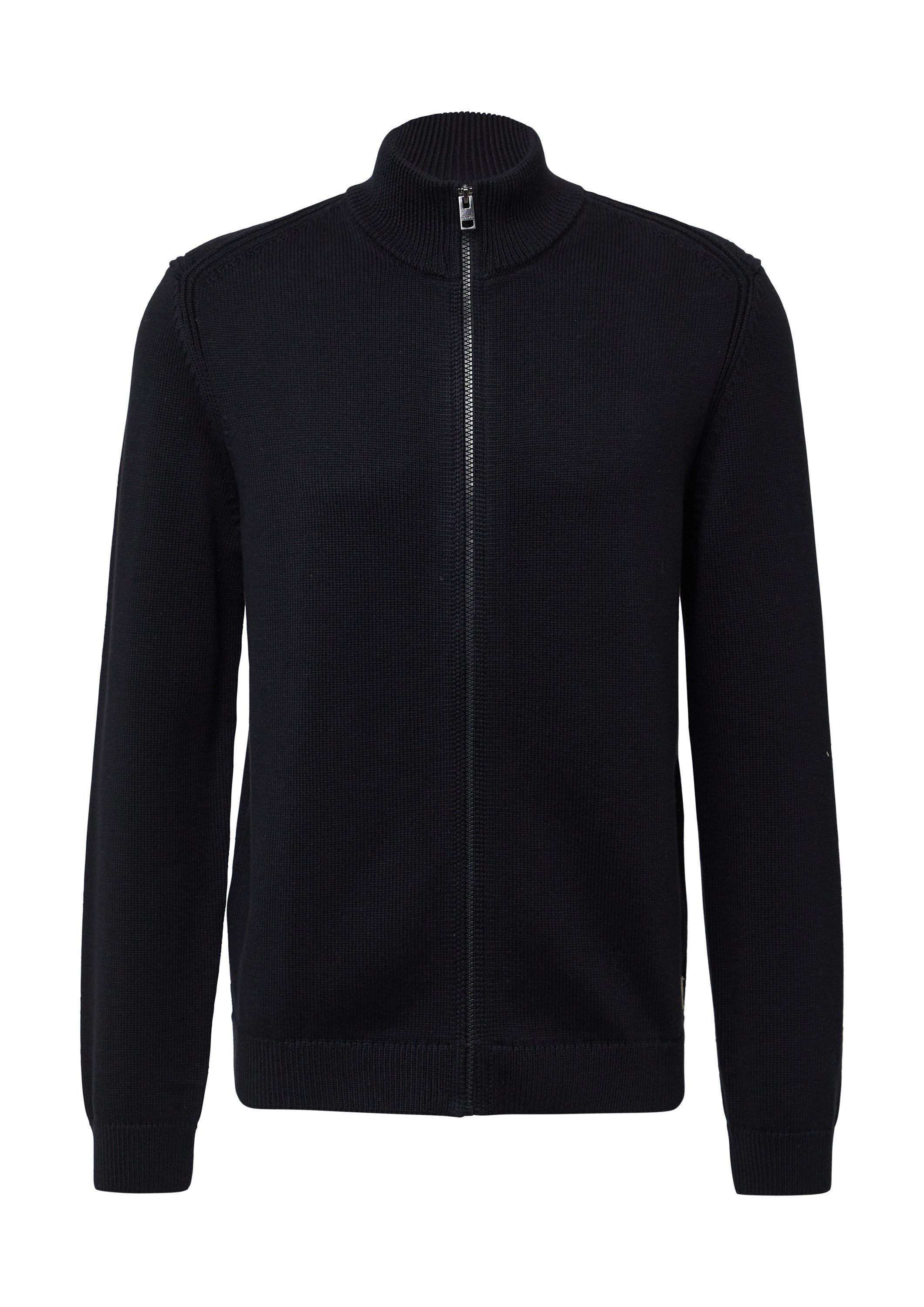 s.Oliver Cardigan Strickjacke Baumwoll-Strickjacke mit Stehkragen und Logo-Patch