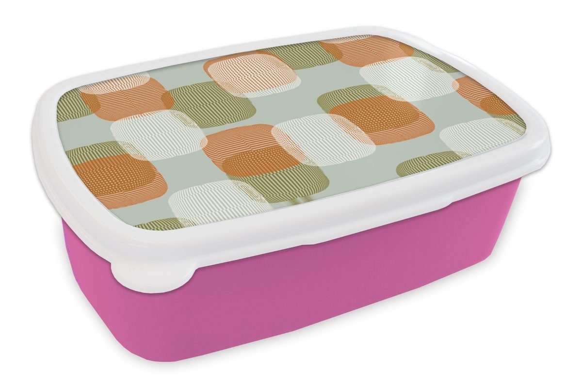 Kinder, (2-tlg), MuchoWow Mädchen, Snackbox, - Erwachsene, Retro Brotbox Muster für Kunststoff, Pastell, rosa Lunchbox Kunststoff - Brotdose