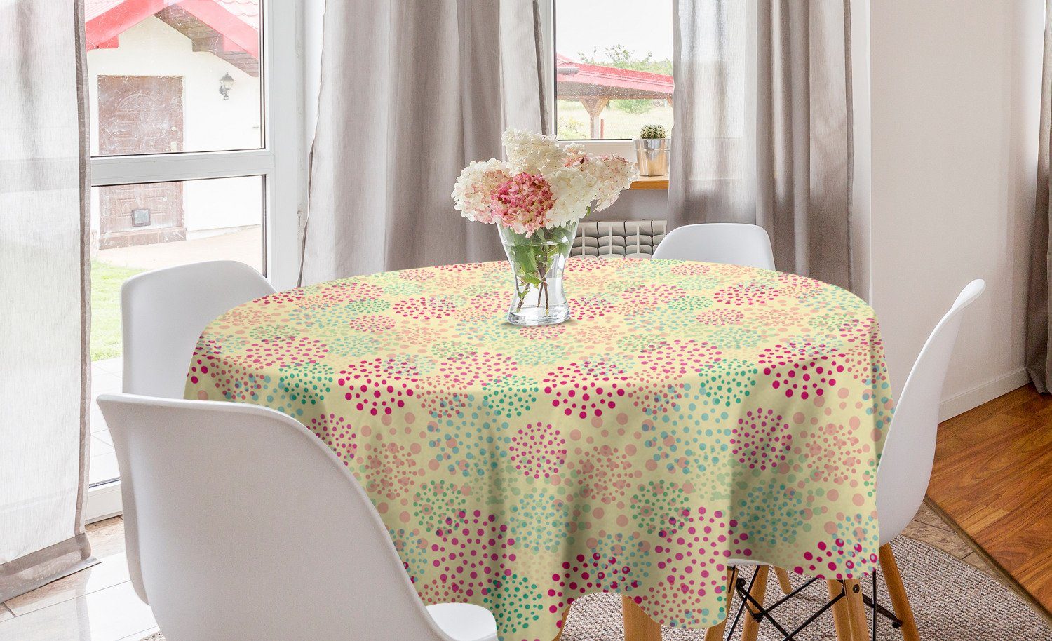Abakuhaus Tischdecke Kreis Tischdecke Abdeckung für Esszimmer Küche Dekoration, Bunt Blumen-Tupfen