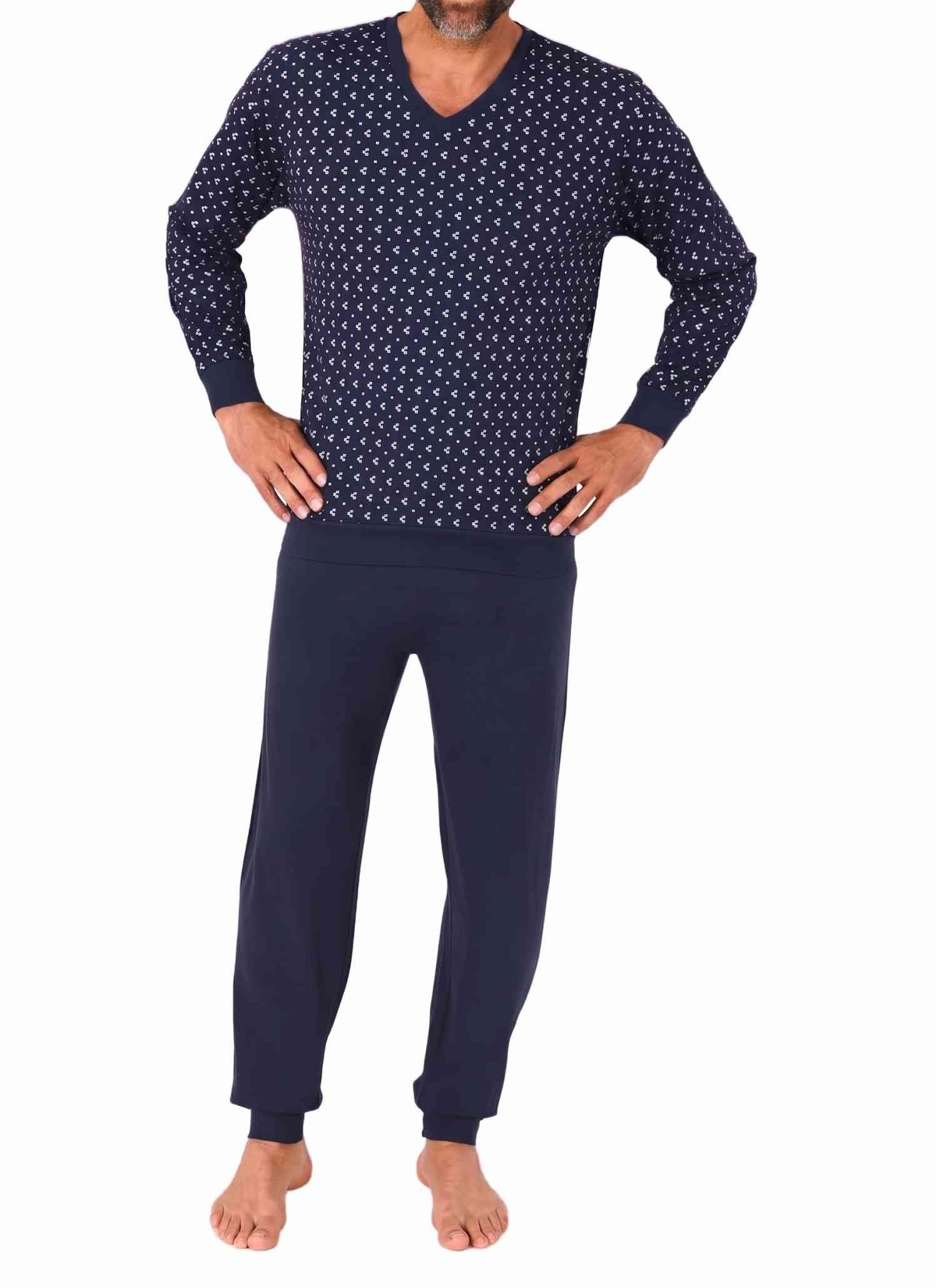 Normann Pyjama Normann Herren langarm Schlafanzug mit Bündchen in Minimalprint-Look