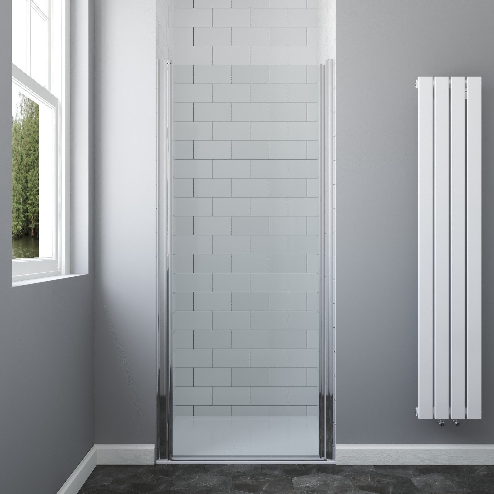 AQUABATOS Dusch-Drehtür Nische Duschtür Drehtür mit Hebe-und Senkfunktion Klar Duschabtrennung, 86x188,5 cm, Einscheibensicherheitsglas, Chromoptik Nischentür mit Integrierter Aluminiumgriff 6mm Duschwand
