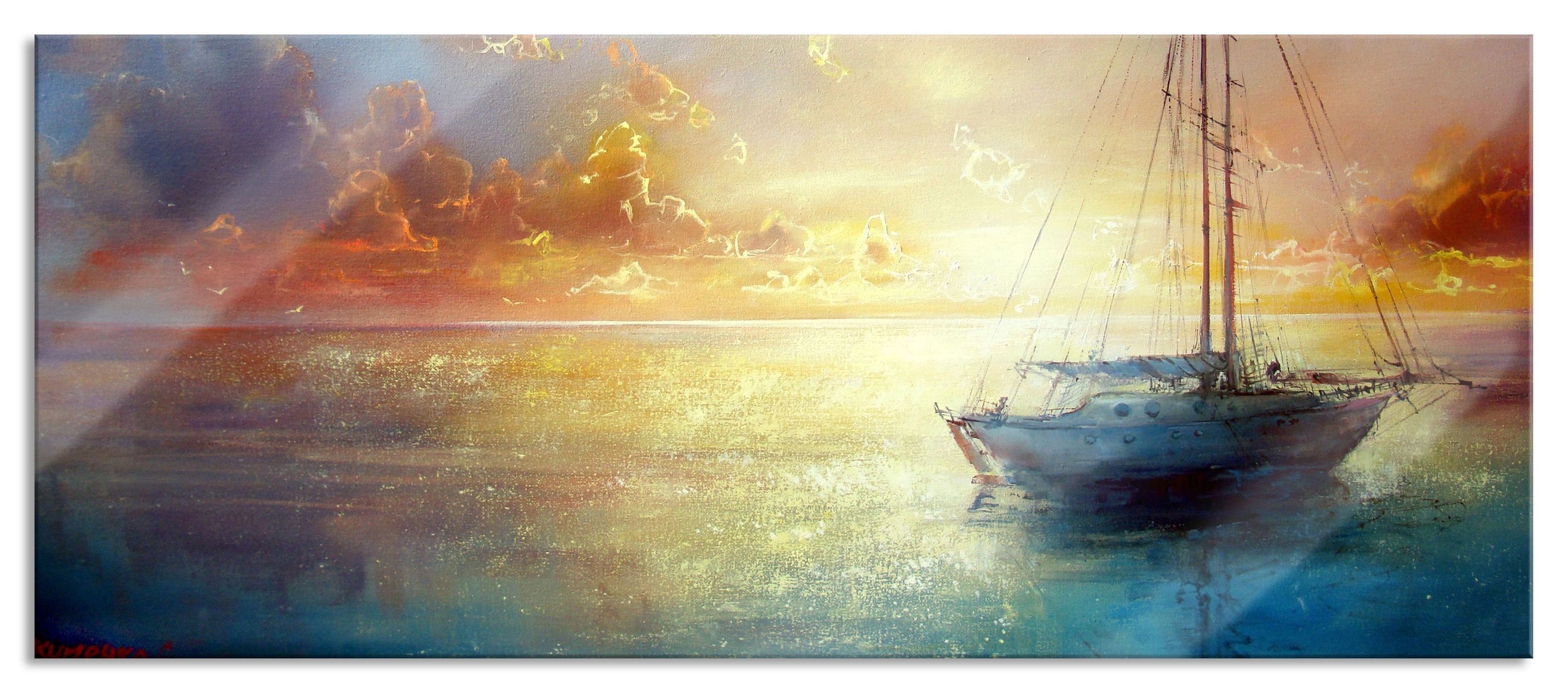 Schönes St), Glasbild Abstandshalter eines eines und Bootes (1 Pixxprint Bootes, Gemälde aus inkl. Echtglas, Glasbild Aufhängungen Gemälde Schönes