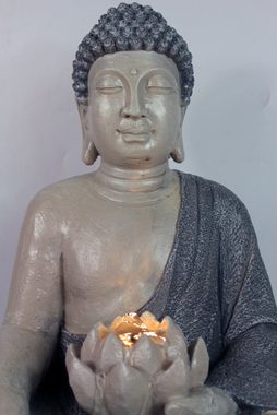 Arnusa Gartenbrunnen Springbrunnen Buddha mit LED Beleuchtung 56 cm, 56 cm für Innen und Außen Buddha Statue