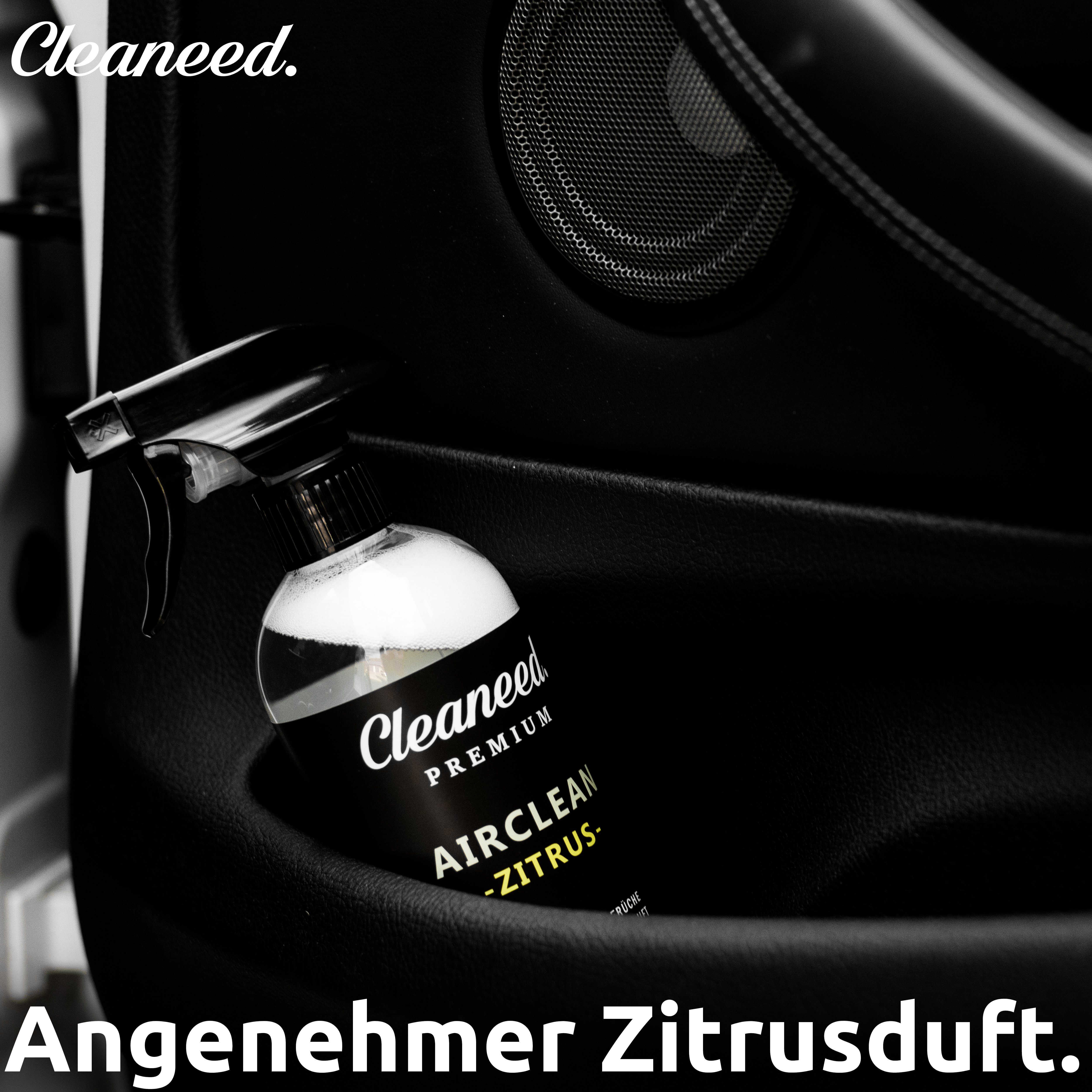 Cleaneed Premium (Made Airclean Entferner, Germany – in Neuwagenduft) Zitrus Rauchgeruch Cockpit-Reiniger