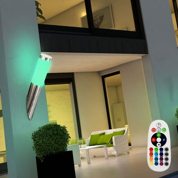 etc-shop Außen-Wandleuchte, Leuchtmittel inklusive, Warmweiß, Farbwechsel, Außenwandlampe Gartenlampe dimmbar Fernbedienung Fackellampe LED 2x