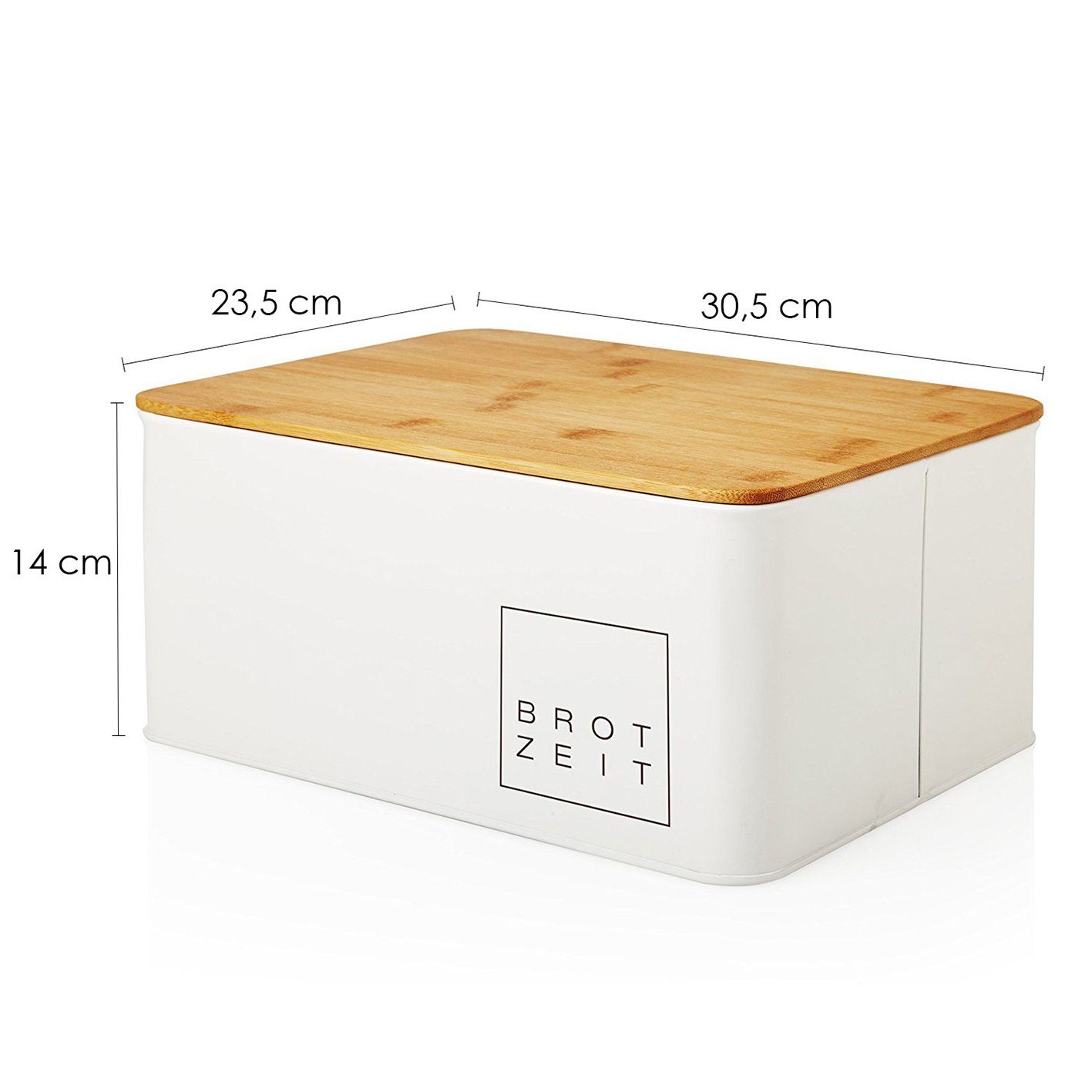 Lumaland Brotkasten Cuisine, Edelstahl, (1-tlg), Metall 30x23x14cm Deckel weiß Bambus rechteckig Brotbox