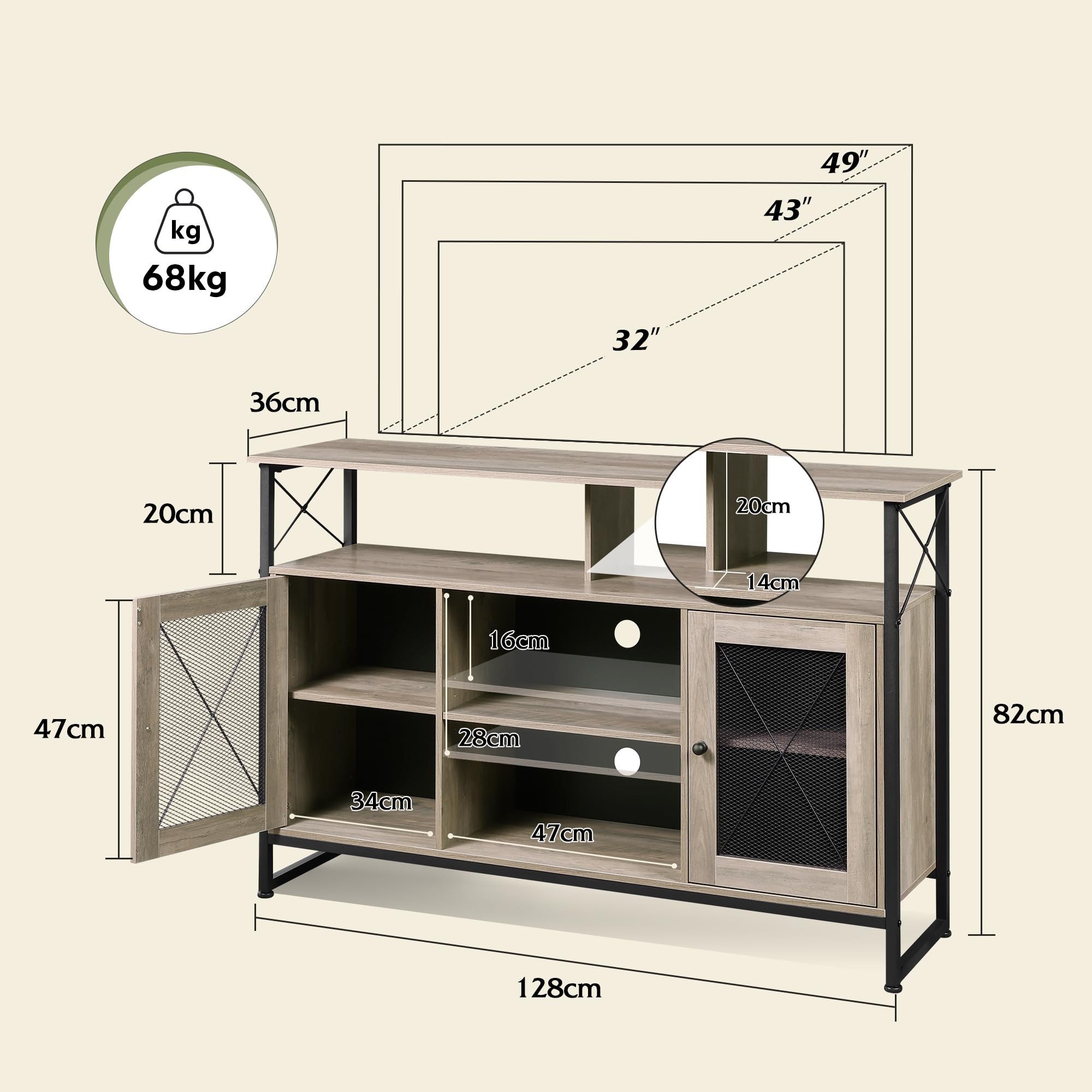 WLIVE Lowboard 128 cm TV Schrank mit Stauraum, TV Board für Fernseher bis z günstig online kaufen
