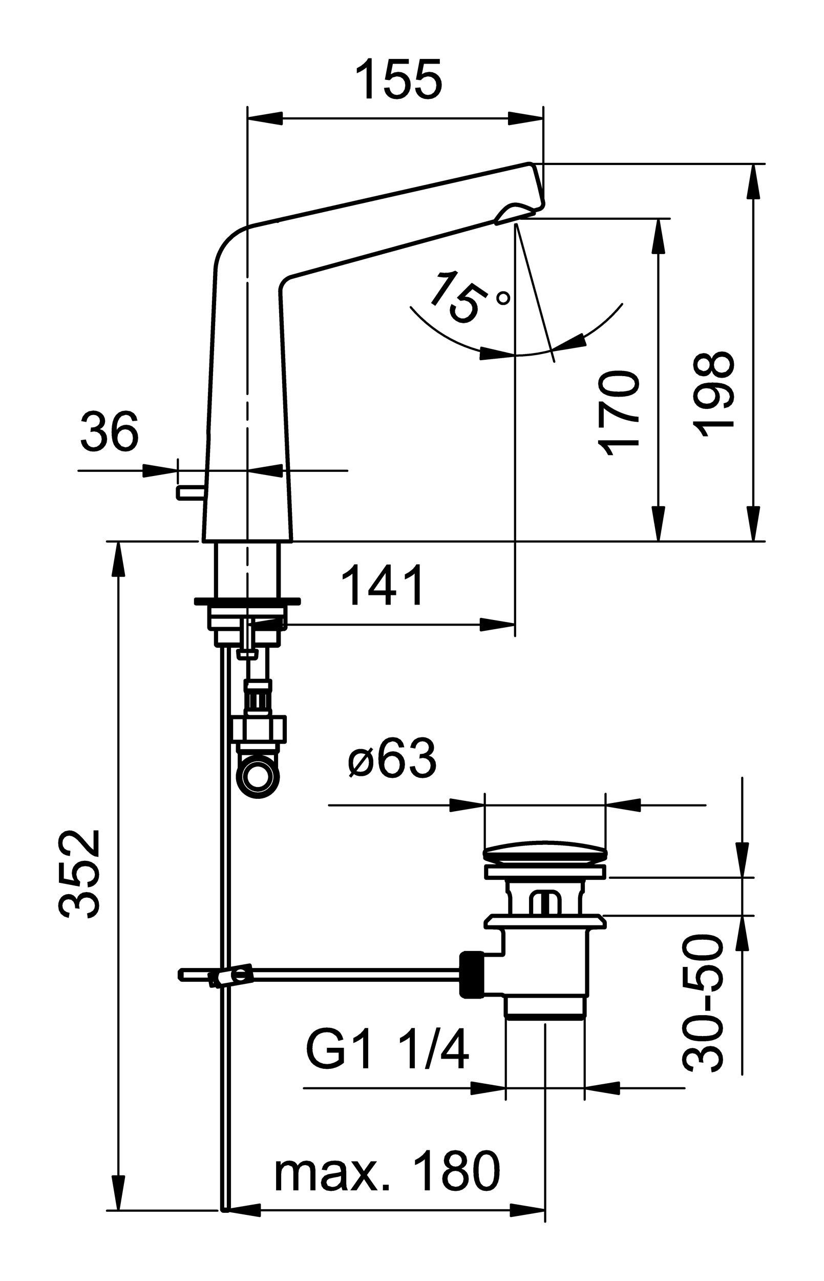 HANSA Waschtischarmatur Hansadesigno Style mm 141 Ausladung mit Dreilochbatterie Zugstangen-Ablaufgarnitur