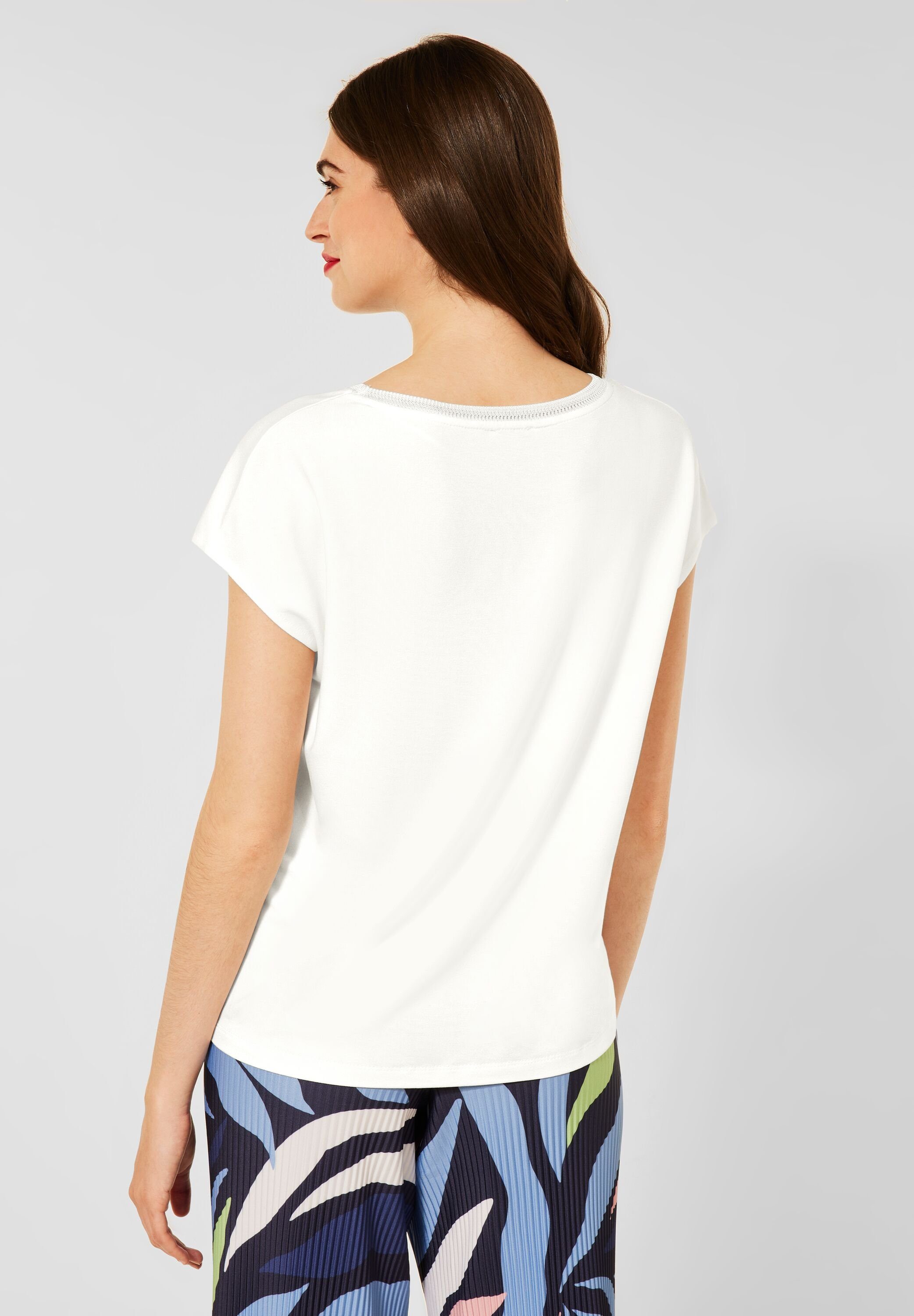 STREET ONE T-Shirt Street One T Shirt mit Rippdetail in Off White (1-tlg)  Rippstrickdetail