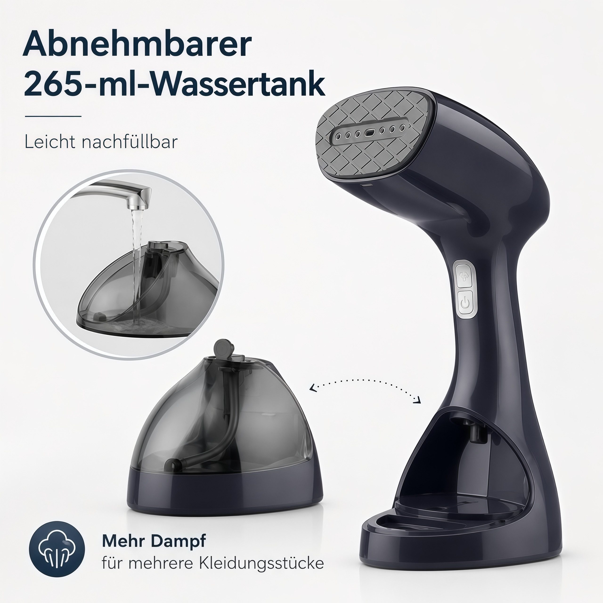 ibettertec Dampfglätter Dampfbügeleisen 2000-2500W Hand-Dampfglätter mit 3 Dampfstufen, 2000 W, 265 ML Wassertank, Keramik-Dampfplatte, Reise-Dampfbürste für Kl – Bild 5 von 5