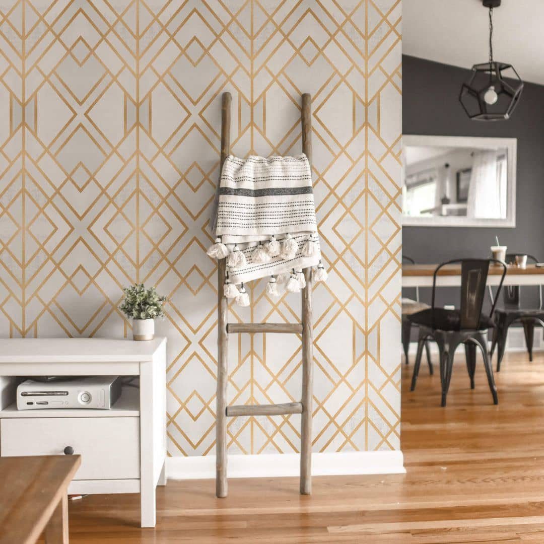 K&L Wall Art Fototapete Große Vliestapete XXL Art Deco Gold geometrisch Shabby Chic, Wohnzimmer Wandschutz