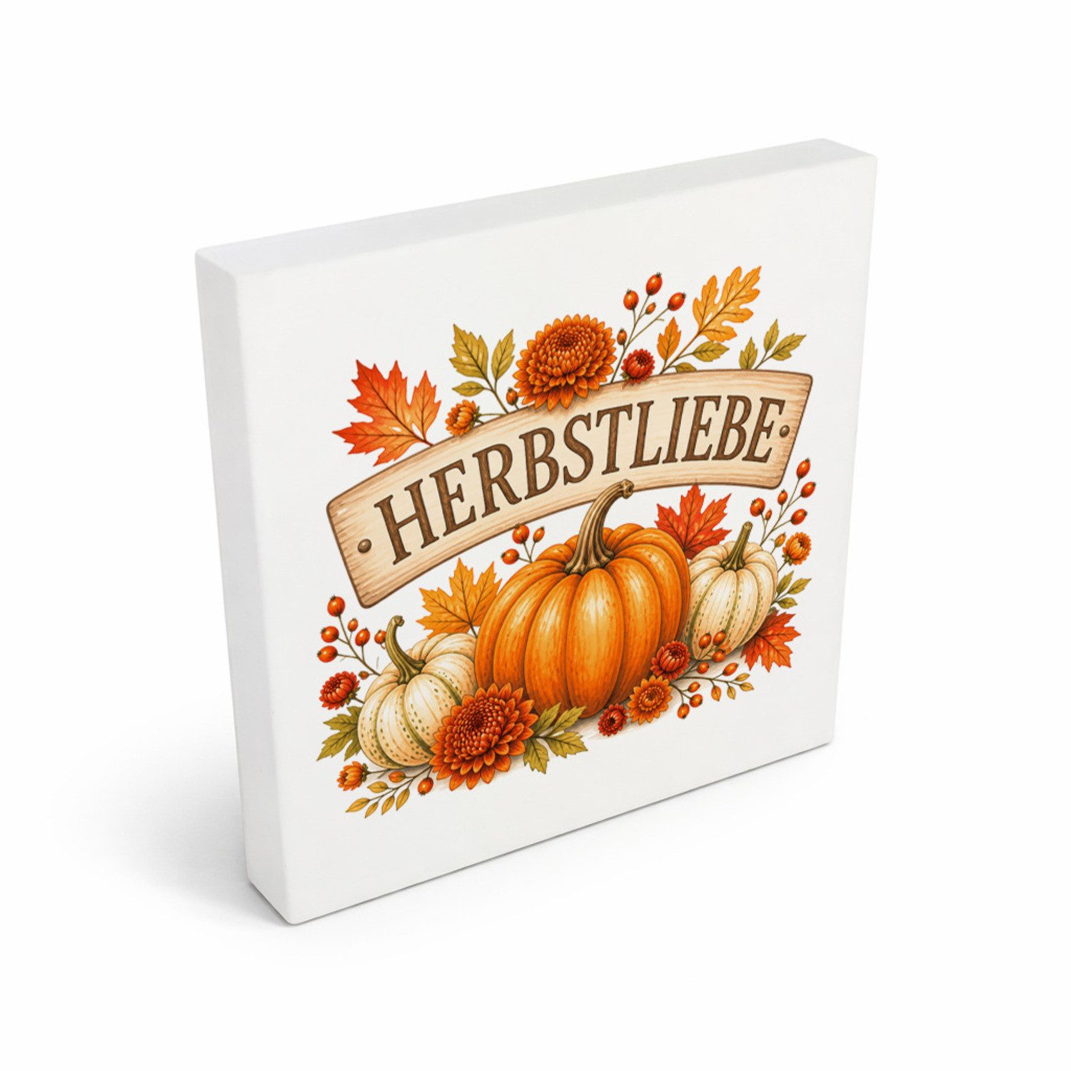 speecheese Holzbild Holzbild in 10x10 cm Herbstliebe Holzdeko mit Herbstblumen Spruch:, 10x10 cm