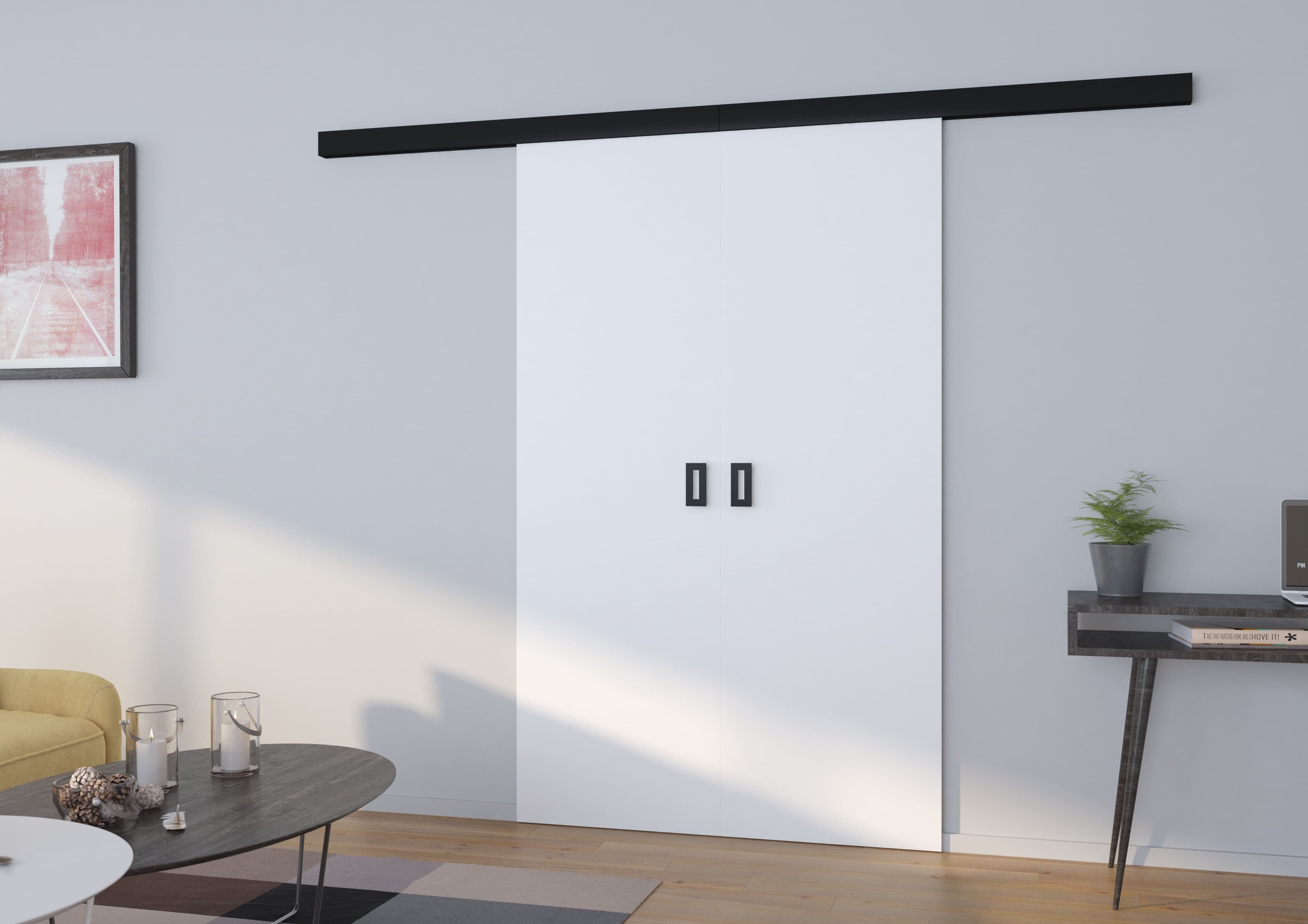 MOEBLO Doppelschiebetür Topillo (elegante doppelte Wandschiebetür mit hochwertigem Schiebesystem, optional mit Soft-Close, moderne Raumtrenner für Wohnzimmer, Schlafzimmer und Homeoffice, Doppelte Wandschiebetür Doppelschiebetür, Schiebetüren Gleittüren Schiebetüre Schiebesysteme Türen auf Schiene Türen mit Schiebemechanismus), (BxHxT): 132/152/172 x 205 x 1,6 cm