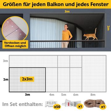 Konzept 11 Schutznetz Katzennetz für Balkon Ohne Bohren Set, BxL: 2x3 m, (Komplett-Set, Netz, Klebehaken, Kleber), Maschenweite: 50x50 mm