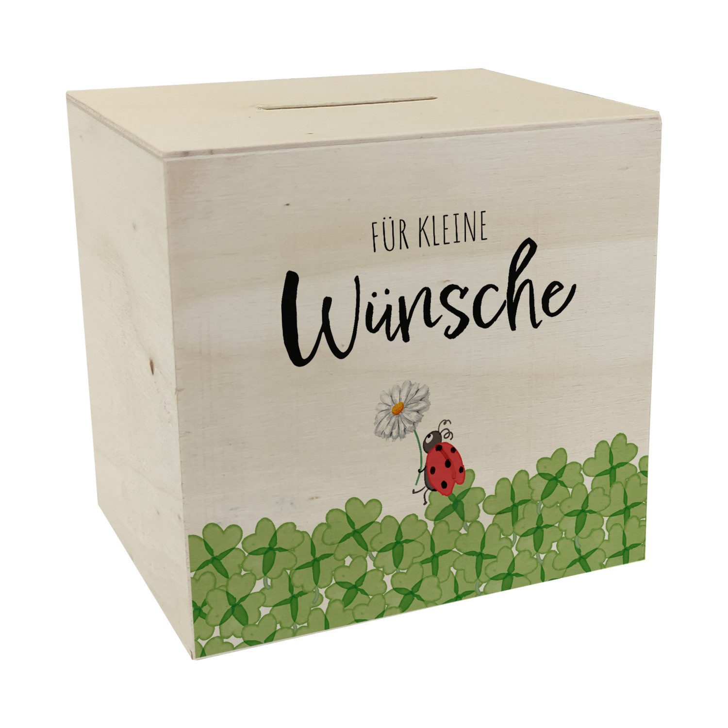 Spardose Marienkäfer im Kleefeld Spardose aus Holz mit Spruch Für kleine