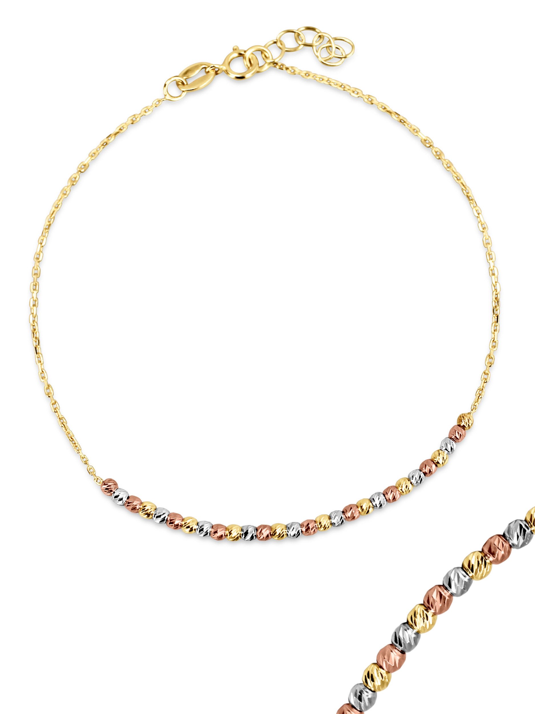 Antares Gold Goldarmband Tricolor Kugelarmband 14K Gold – 18+2 cm, 2 mm, Silber/Rosé/Gold, hochglanzpoliert, eleganter Karabinerverschluss, edle Geschenkbox