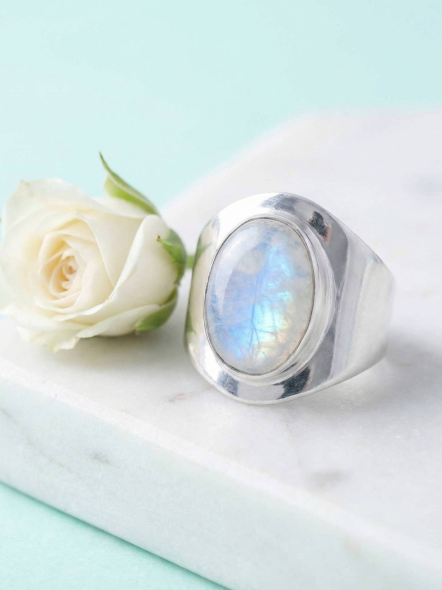 mantraroma Silberring RAHMAT aus 925 Silber mit Regenbogen Mondstein (Ring günstig online kaufen