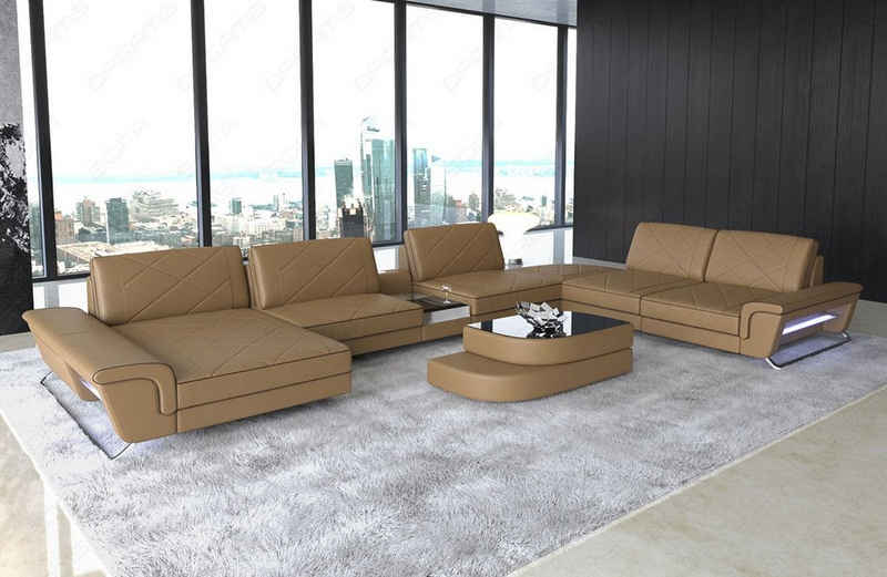 Sofa Dreams Wohnlandschaft Sofa Leder Bari XXL U Form Ledersofa, Couch, mit LED, verstellbare Rückenlehnen, Designersofa