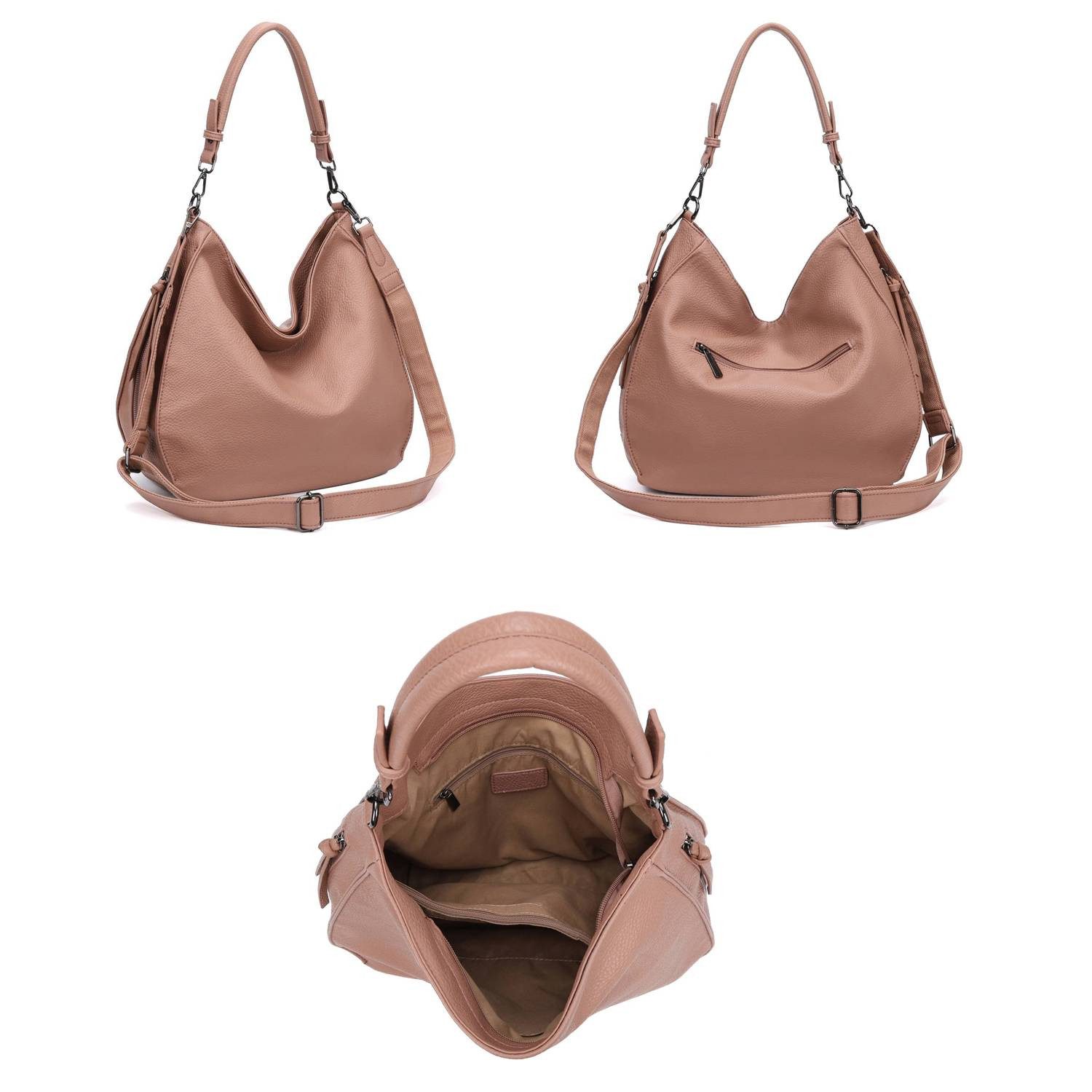 ITALYSHOP24 Schultertasche DAMEN TASCHE SHOPPER Hobo Cross Over Bag Reisetasche Umhängetasche, LEDER OPTIK Beuteltasche Cross body für Schule Reise Freizeit Urlaub
