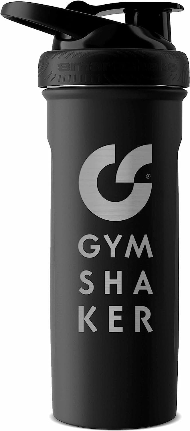 GYMSHAKER Trinkflasche Edelstahl 24h kalte Getränke Thermoflasche für kühle Shakes, doppelwandig isoliert, Wabenstruktur-Sieb für cremige Protein Shakes