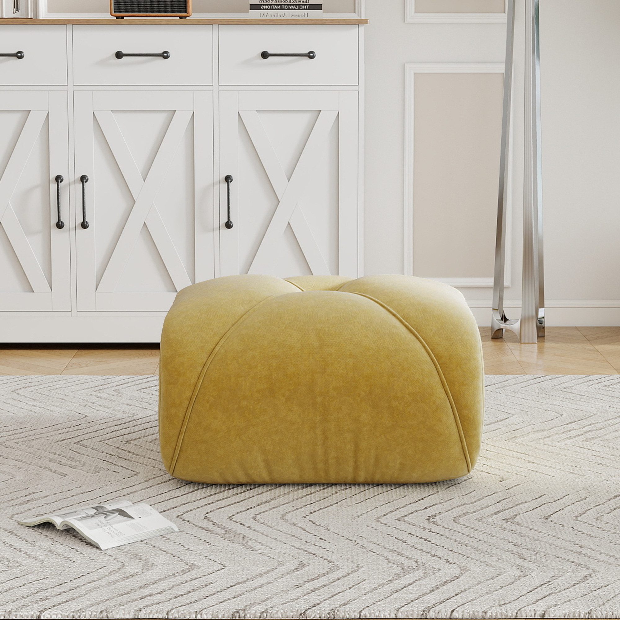 BlingBin Ottomane Fußhocker Sitzhocker Fußbank Polsterhocker aus Chenille, 1 Stück 1 Teile, bequemer Hocker für Wohnzimmer Schlafzimmer Vorzimmer