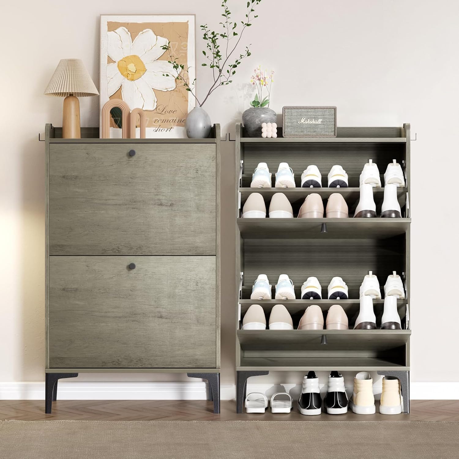 Dripex Schuhschrank mit 2 klappbaren Schubladen und Metallfüßen, verstellbare Fächer – Bild 3 von 5