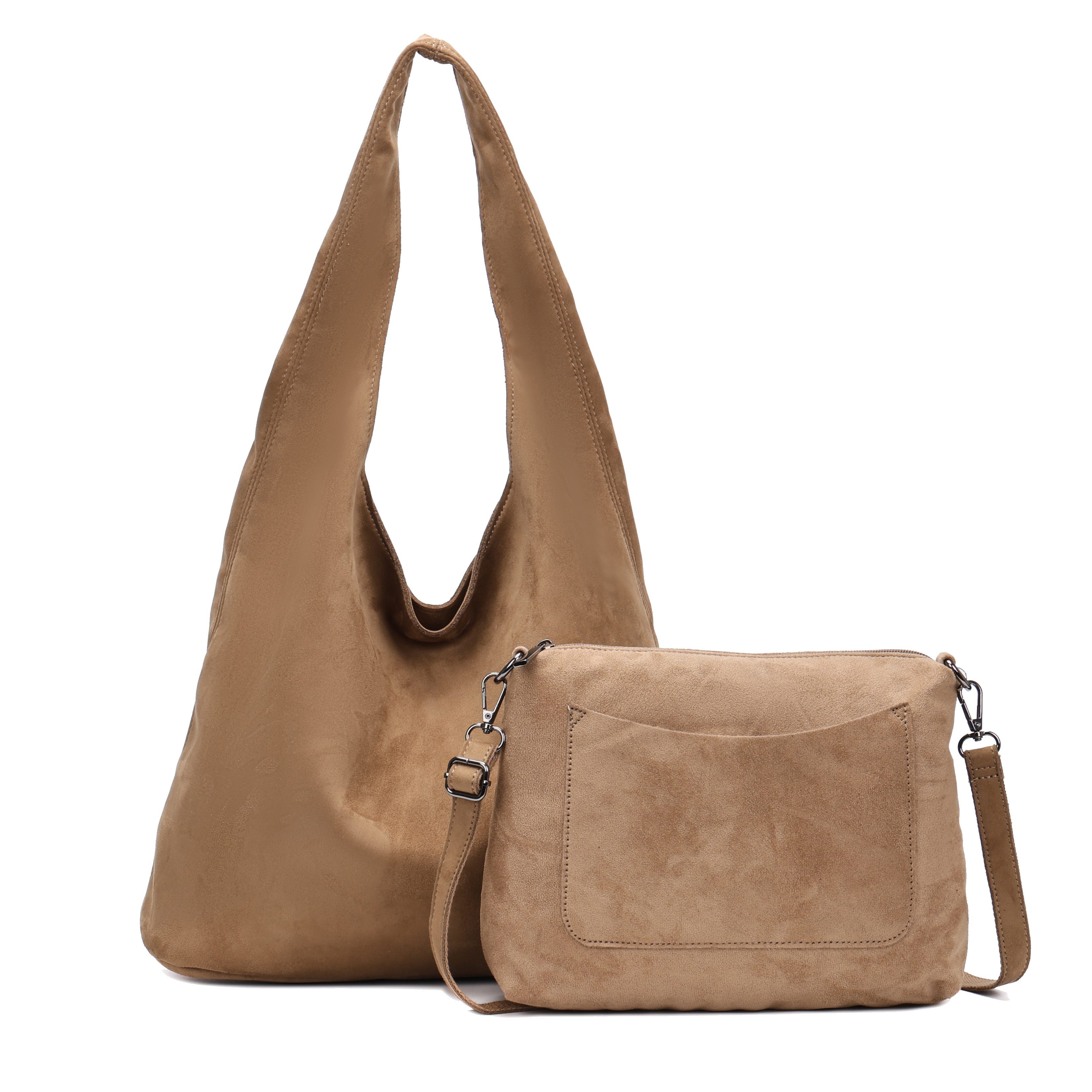 MIRROSI Shopper Damen Hobo Bag 2-in-1 in Wildleder-Optik aus Polyester (mit kleiner Umhängetasche, groß & lässig, ca. 37 x 15 x 32 cm), Neue Kollektion Herbst/Winter 2026