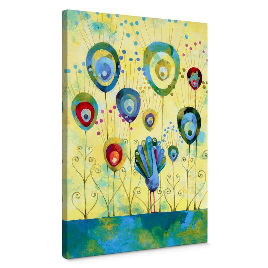 K&L Wall Art Leinwandbild Leinwandbild Baby Kinderzimmer Märchen Blanz Vogel Pfauenfeder, Wanddeko Holz Bilderrahmen