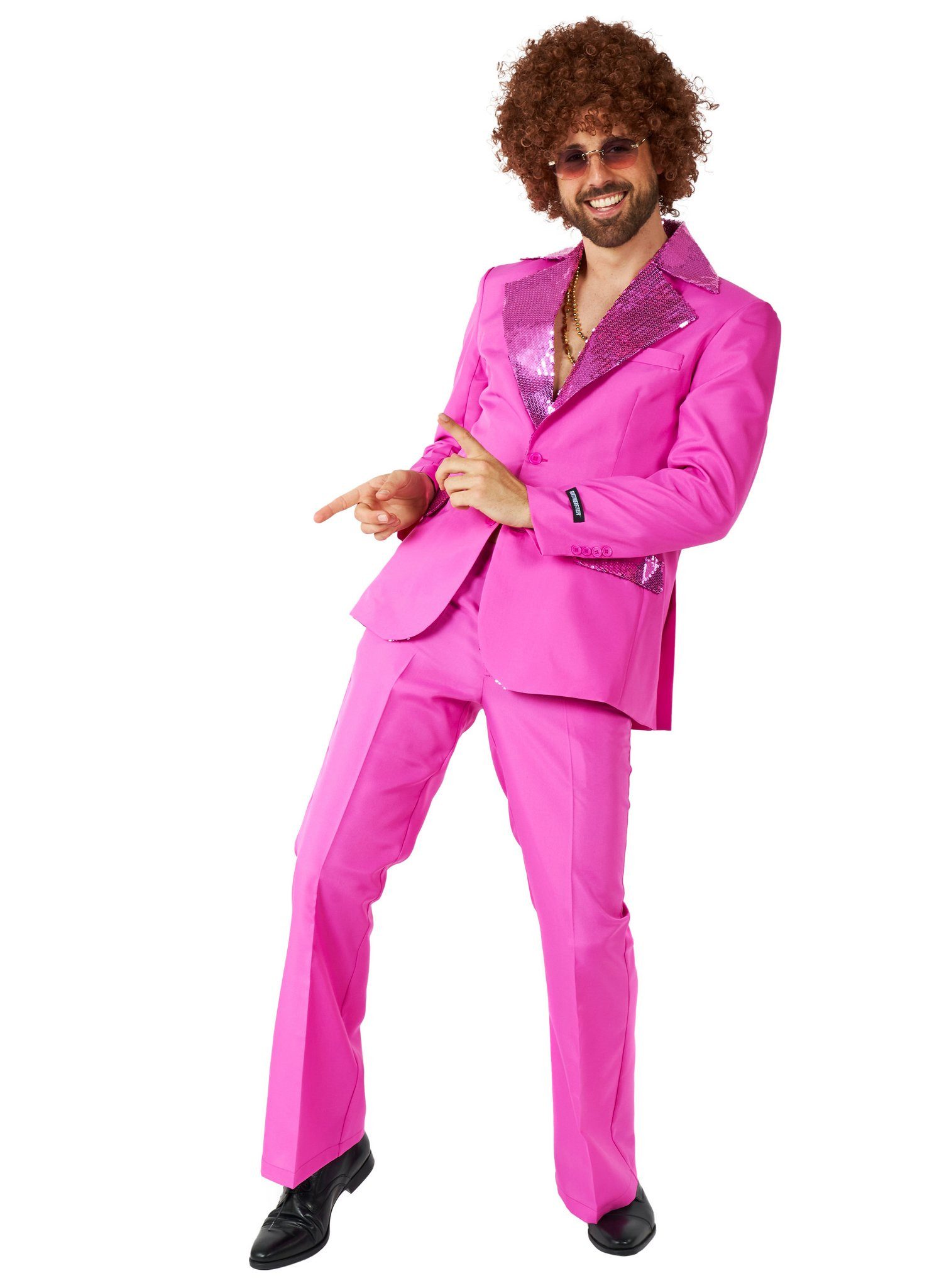 SuitMeister Partyanzug Disco Kostüm pink Anzug - für Karneval Halloween, 70er Disco Anzug mit reichlich Pailletten