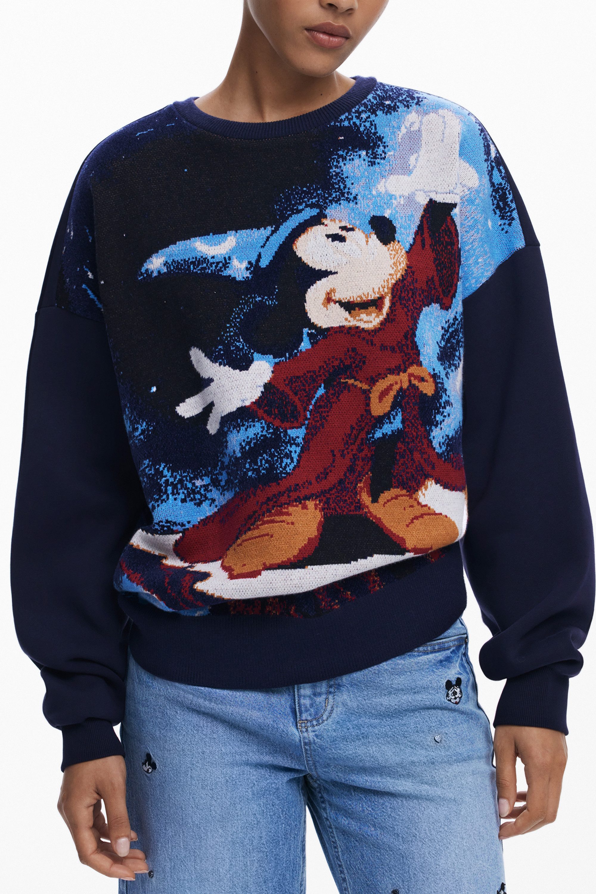 Desigual Sweatshirt Damen Sweatshirt Blau mit Mickey-Mouse-Druck und