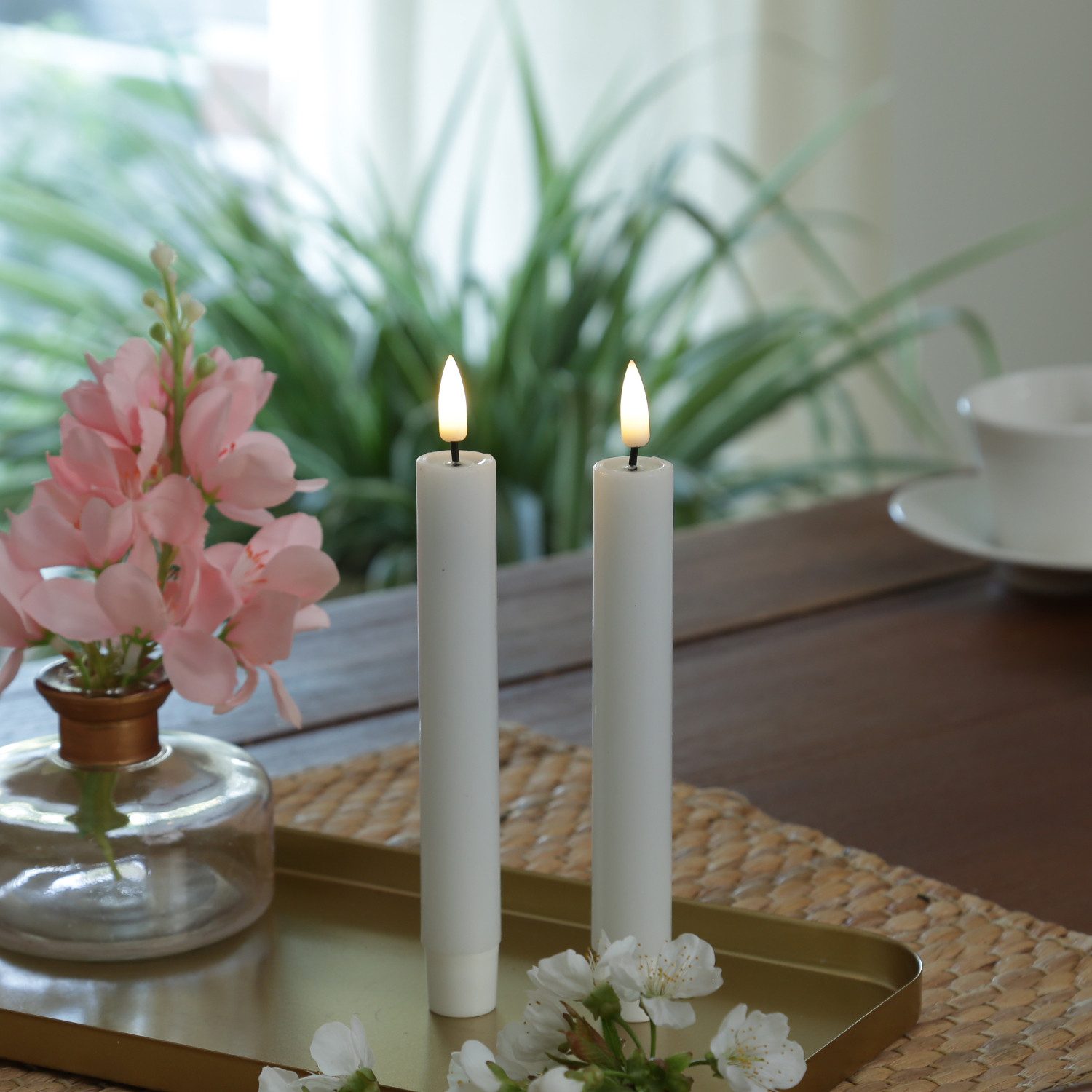 Deluxe Homeart LED-Kerze LED Stabkerzen Mia Tafelkerzen Echtwachs flackernd günstig online kaufen