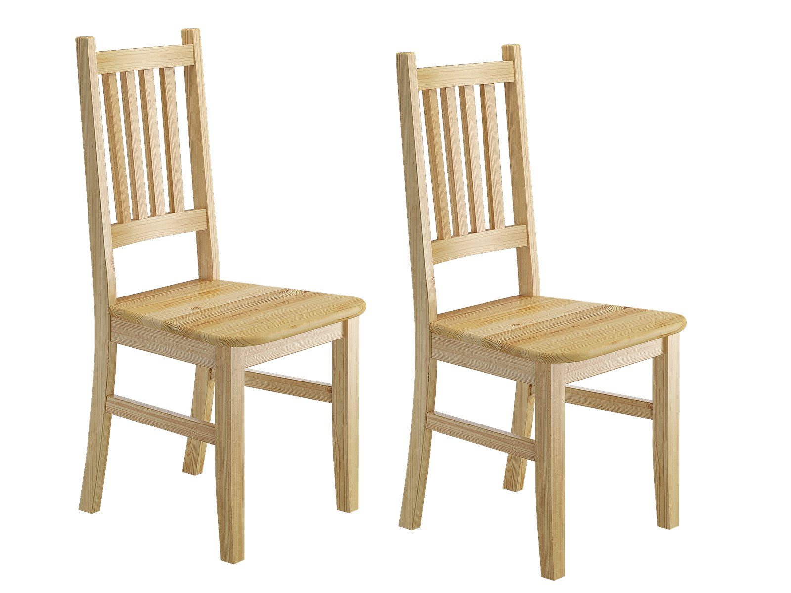 ERST-HOLZ Esszimmerstuhl Doppelpack Schlichte Holz-Küchenstuhl Massive Kiefer Esszimmerstuhl