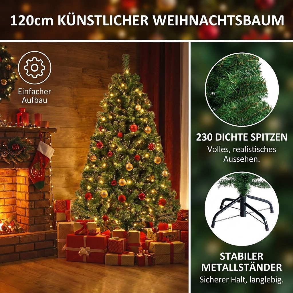 LEADZM Künstlicher Weihnachtsbaum PVC Weihnachtsbaum Künstlich Tannenbaum Christbaum mit Metallständer, 120cm mit 230 Spitzen, Grün – Bild 3 von 5
