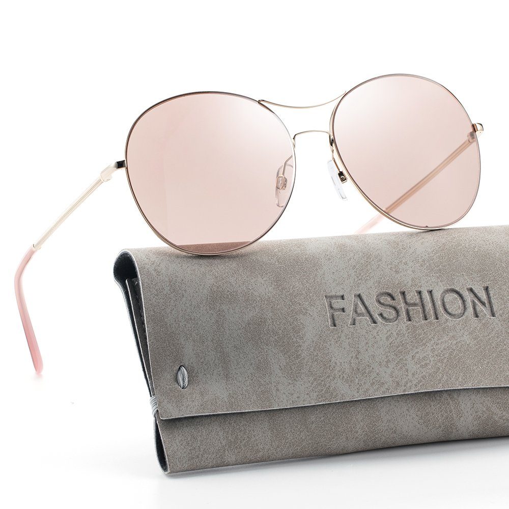 GlobaLink Sonnenbrille Fliegerbrille Damen Retro Stil UV400-Schutz Rosa