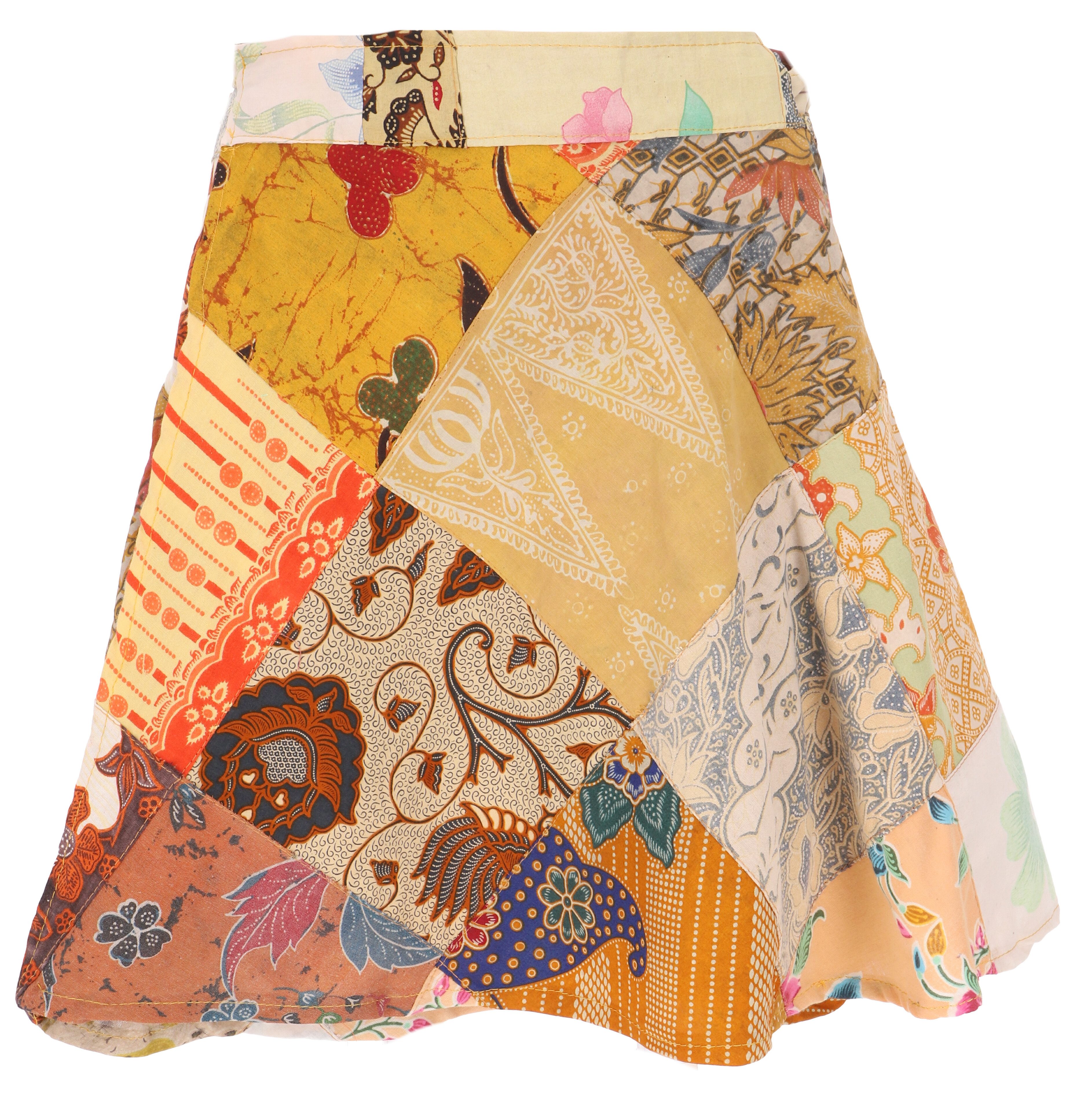 Guru-Shop Minirock Weit schwingender Patchwork Wickelrock,.. alternative Bekleidung