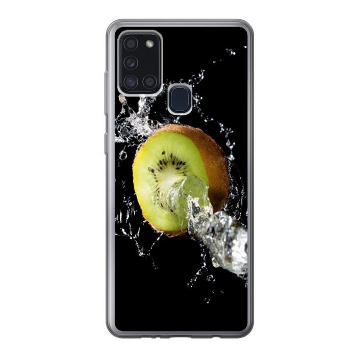 MuchoWow Handyhülle Kiwi - Obst - Stillleben - Wasser - Schwarz Handyhülle Samsung Galaxy A21s Smartphone-Bumper Print Handy