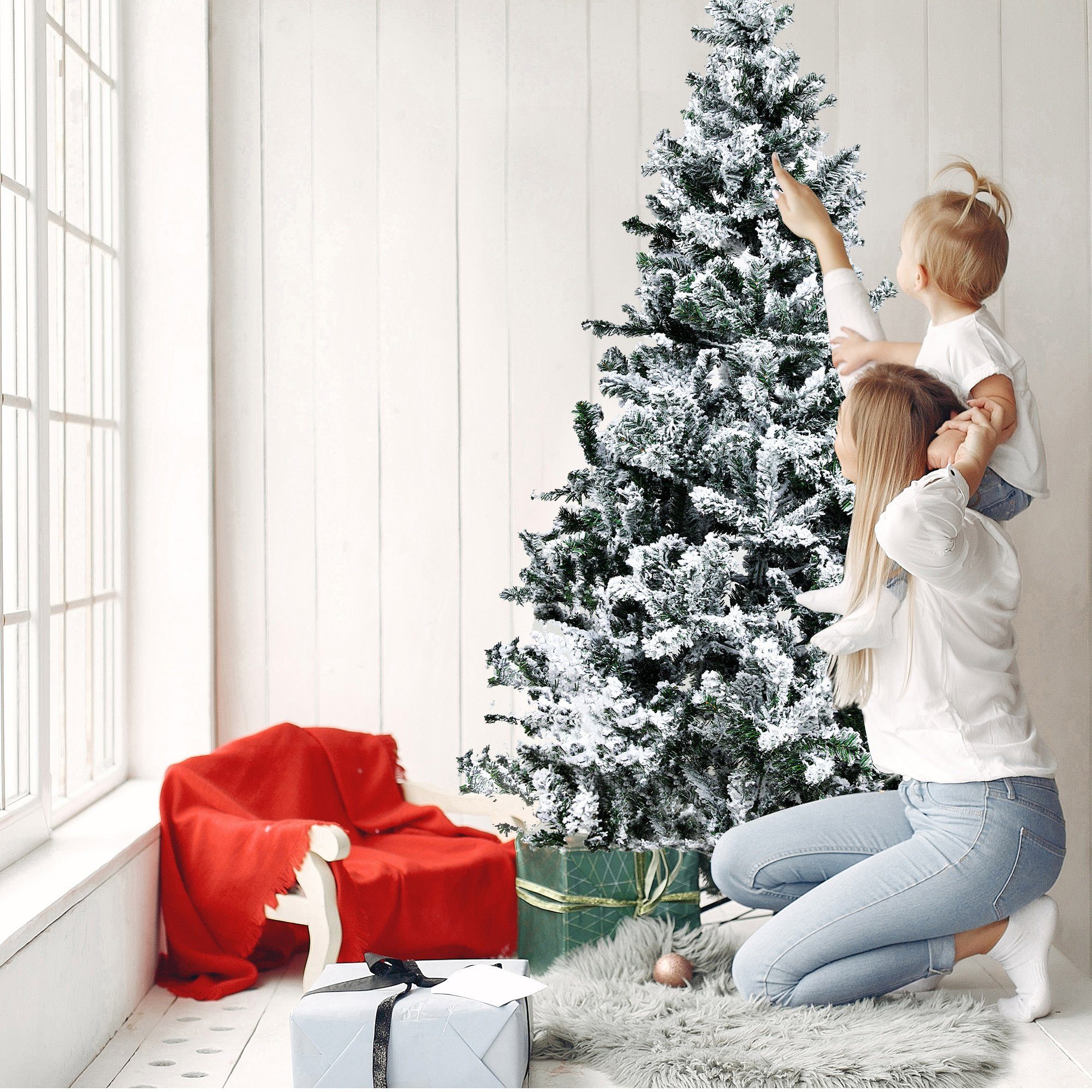 Urhome Künstlicher Weihnachtsbaum Urhome Weihnachtsbaum Künstlicher Ständer Weiß mit