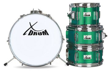 XDrum Kinderschlagzeug Junior,Komplettes Drumset, Inkl. Drumsticks & Schlagzeughocker, Kesselgrößen: Bass Drum 14", Snare Drum 10", Zwei Tomtoms 10" und 8"