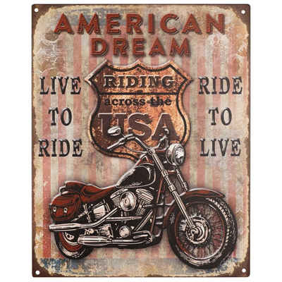 Moritz Metallschild Blechschild American Dream Live To Ride USA, Blechschild 20 x 25 cm Retro Vintage Wand Schild Blechschilder Küche