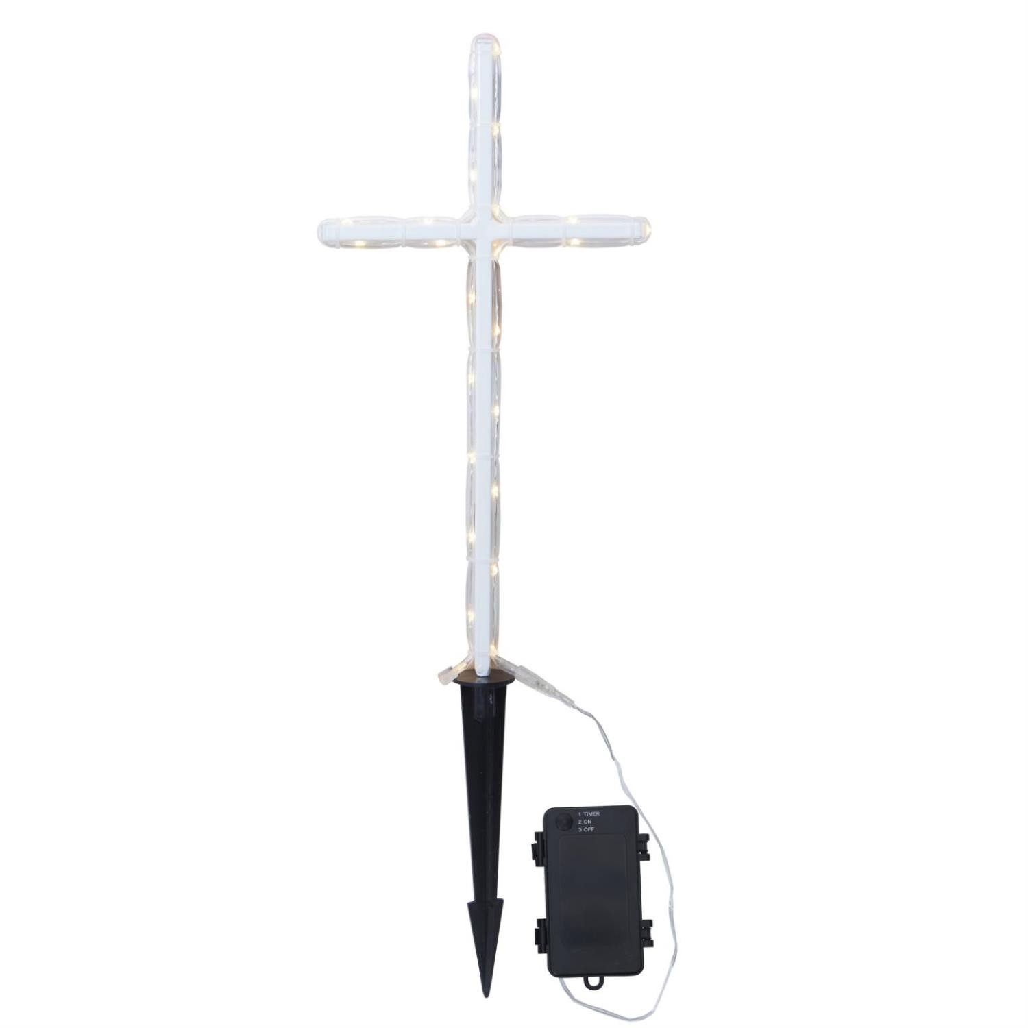LED Dekolicht LED Grabkreuz 41cm 24 warmweiße LED Batteriebox ca. 1 Monat/Satz Timer