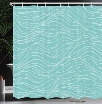 Abakuhaus Duschvorhang Moderner Digitaldruck mit 12 Haken auf Stoff Wasser Resistent Breite 175 cm, Höhe 180 cm, Streifen Einfache Aquatic Doodle Waves