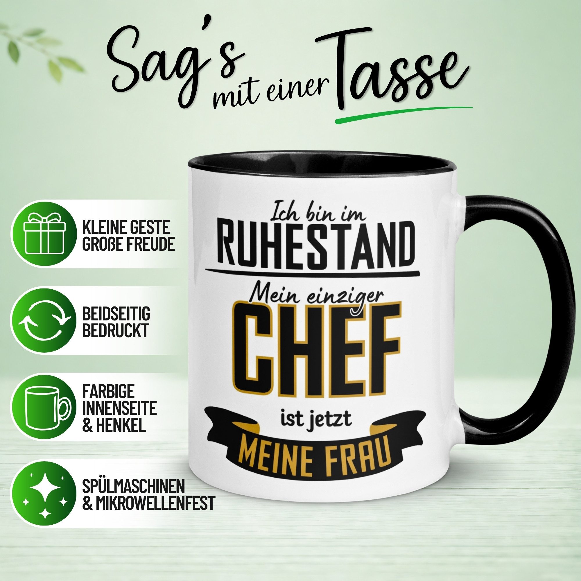 Momentals Tasse Rentner – „Einziger Chef ist jetzt meine Frau“ – Geschenk Rente Mann, Gratis Versand · Links-&Rechtshänder · Spülmaschinenfest
