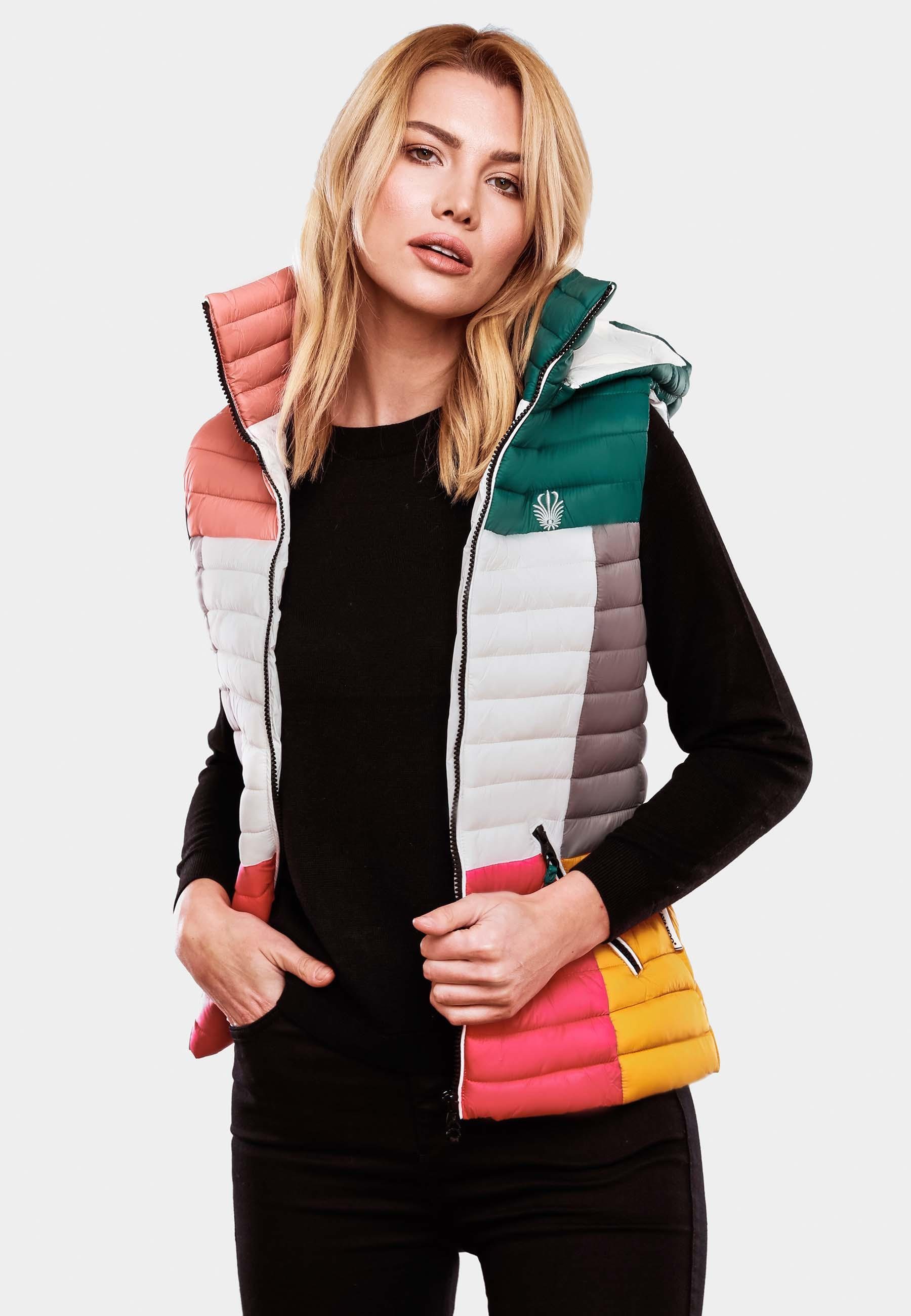 Navahoo Steppweste Shadaa Ärmellose Multikulti im Colourblocking-Stil bunt Kapuze Weste Damen und