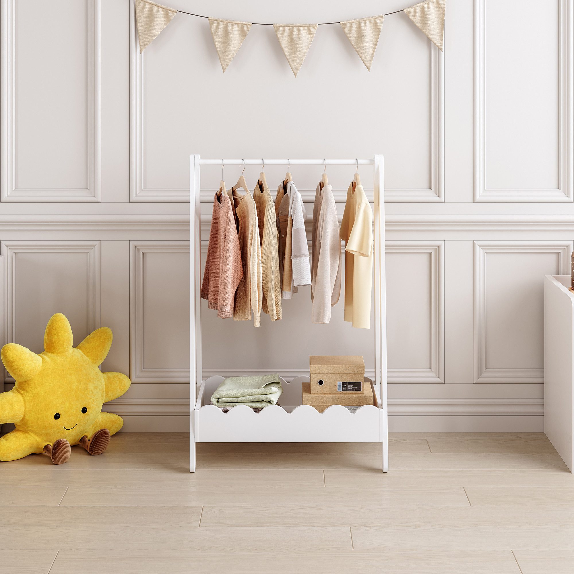 en.casa Kleiderständer, für Kinder »Vestnes« mit Kleiderstange 99x66x38 cm Weiß