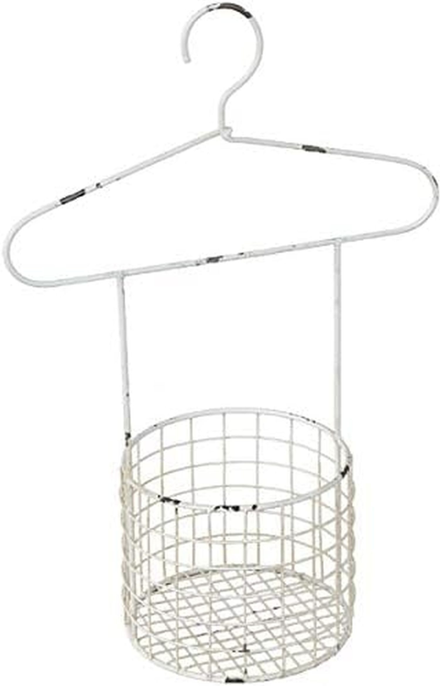 Hängekorb Hängekorb mit Kleiderbügel Metallkorb Weiß Wäscheklammerkorb 40 cm