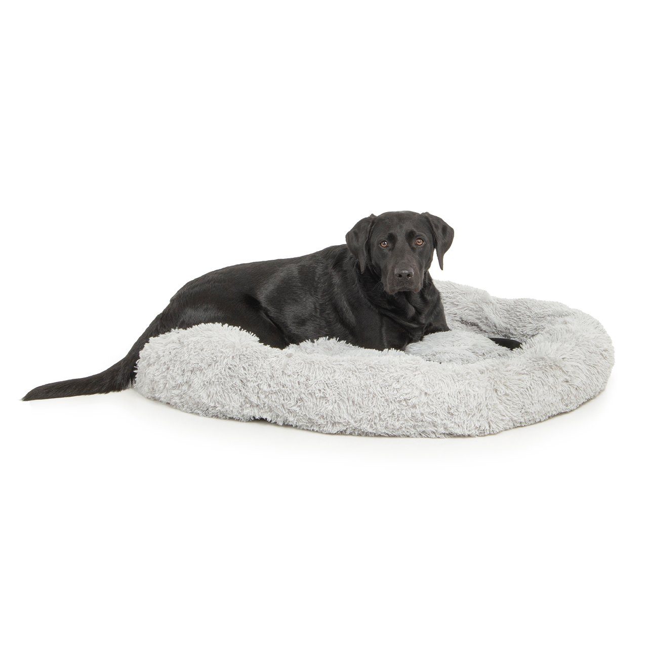 Wallace & Jones Hundekorb Plüschbett Sarnia, hellgrau, 100 x 100 x 25 cm, Hundebett, Liegekissen Donut Form, anti-rutsch